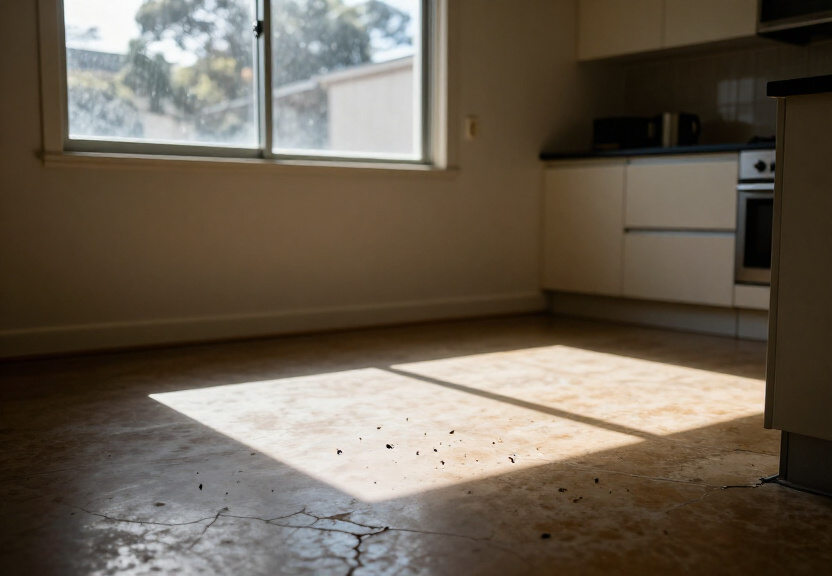 Rodent droppings in an Artarmon storage area before treatment